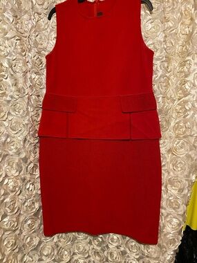 St. John Red Sleeveless Peplum Midi Dress
